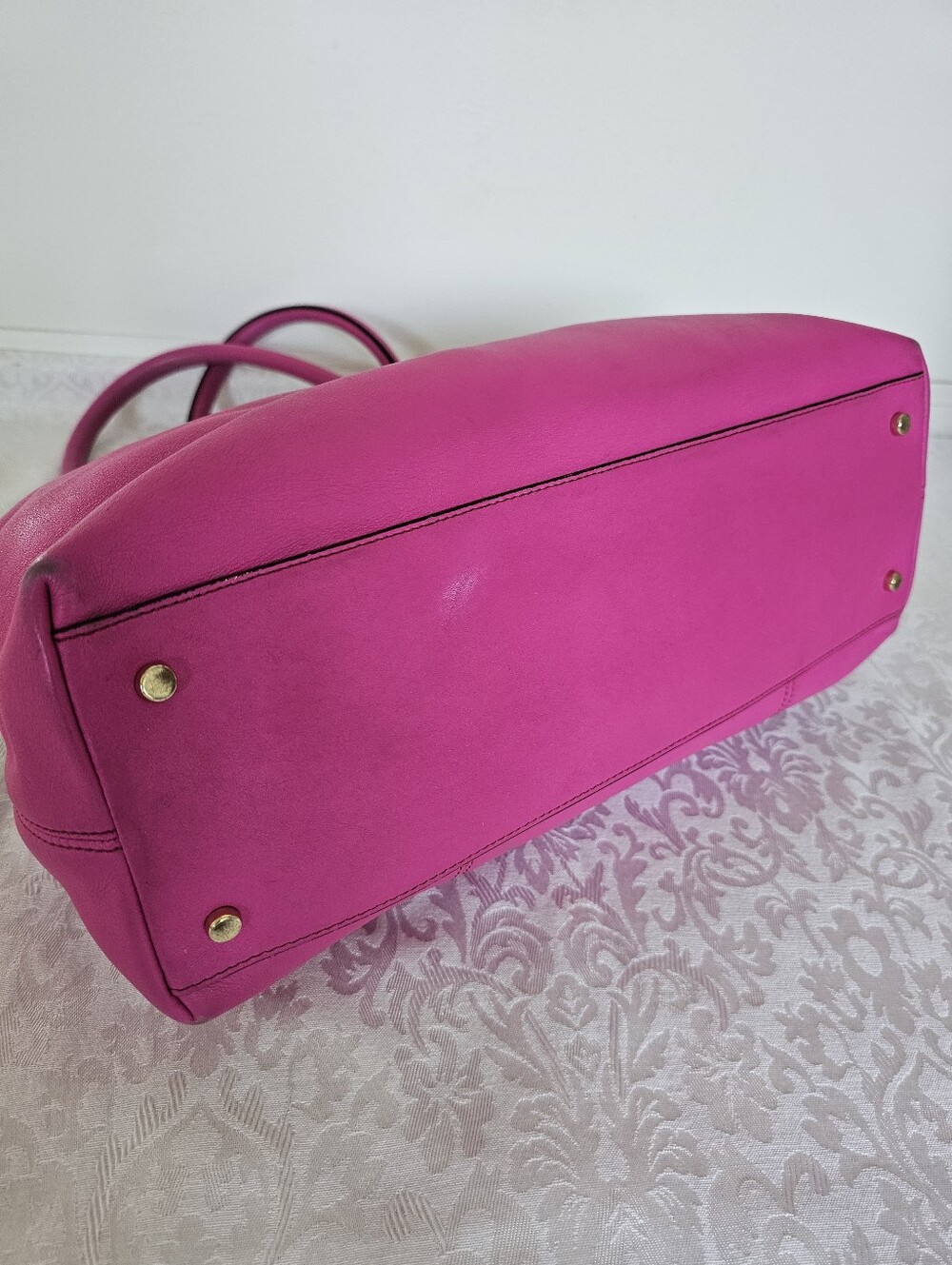Kate Spade Rosa Mount Pink Leather Tote with Black Trim and Patent Leather Bow - Picture 14 of 16